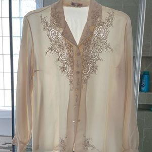 Vintage white semi transparent long sleeve blouse